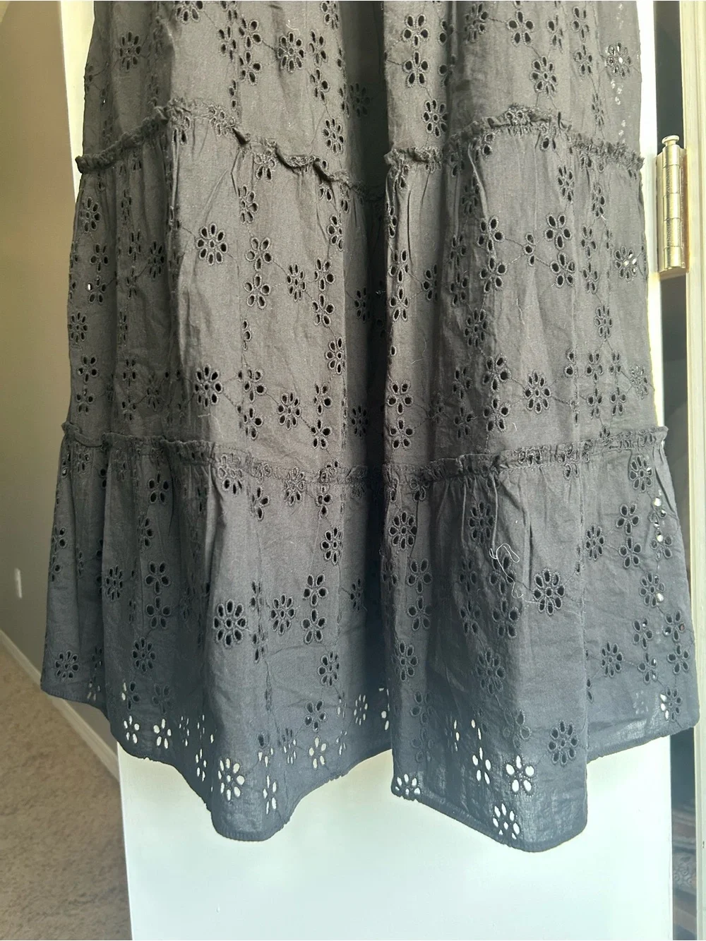 Quince Black Eyelet Smocked Midi Dress